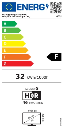 Étiquette énergétique de l'Union européenne du Kuycon G32P, classe F