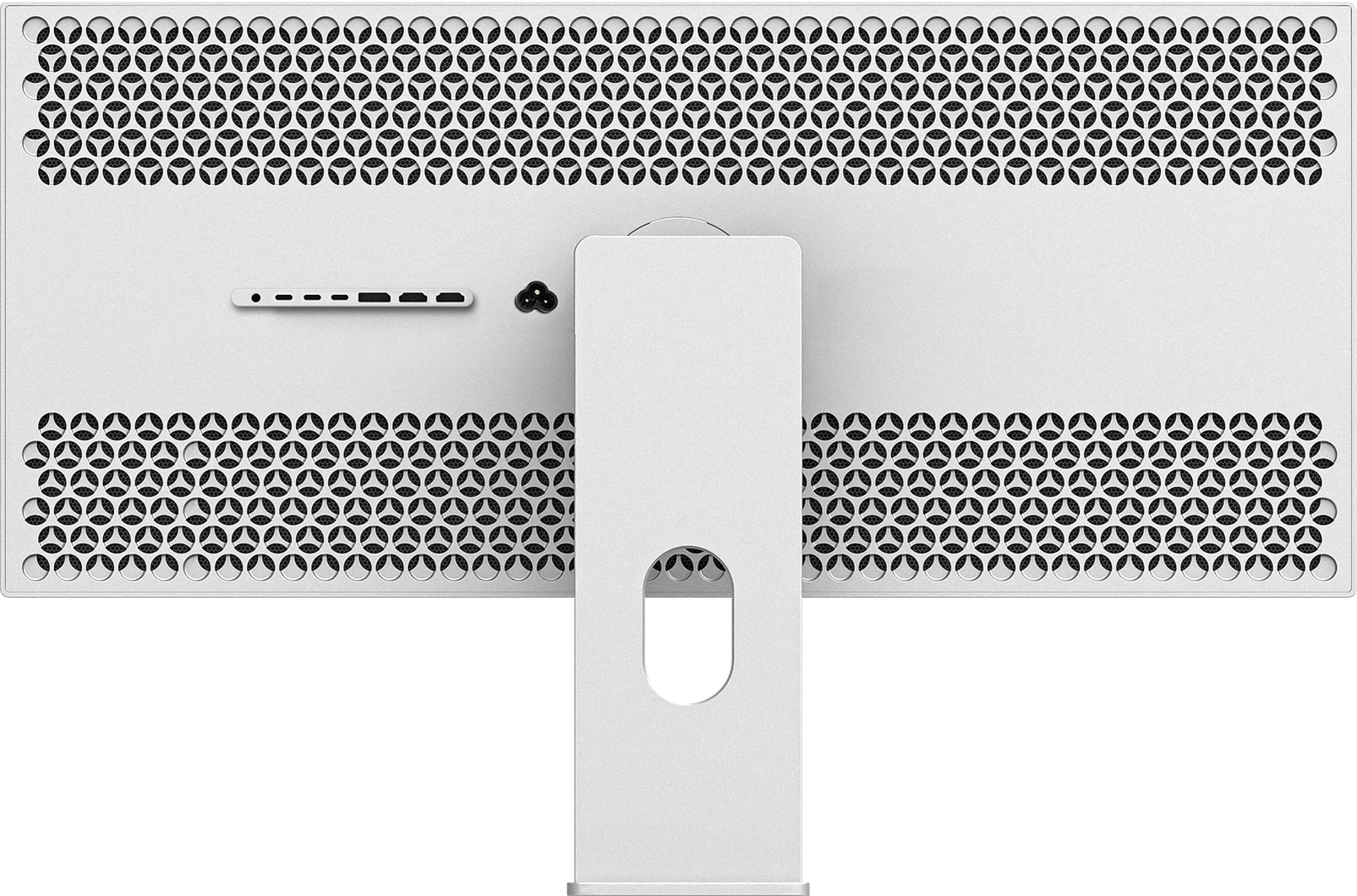Kuycon W34KB perforated back seen from behind, on its stand | Kuycon