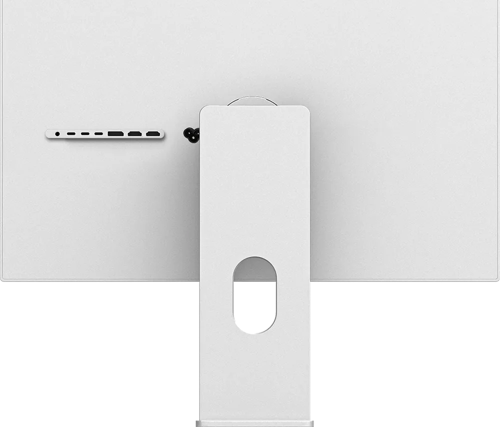 Dos simple de l'écran Kuycon P27Z vu de face, avec le pied central et la rangée de connecteurs
